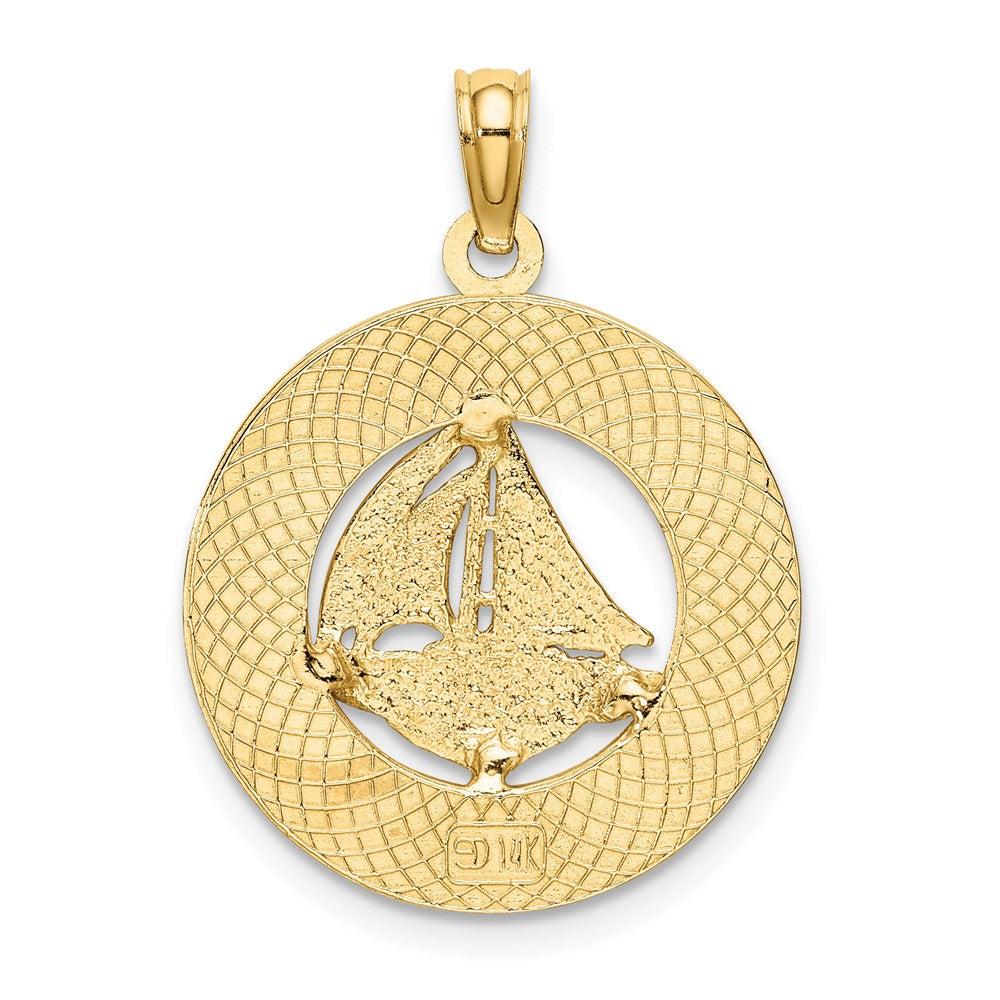 14k Yellow Gold TURKS AND CAICOS Circle w/ Sailboat Charm