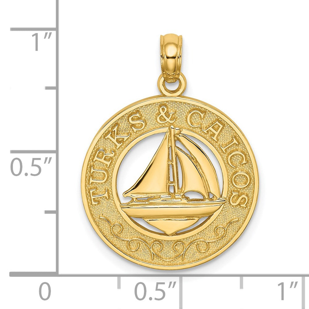 14k Yellow Gold TURKS AND CAICOS Circle w/ Sailboat Charm