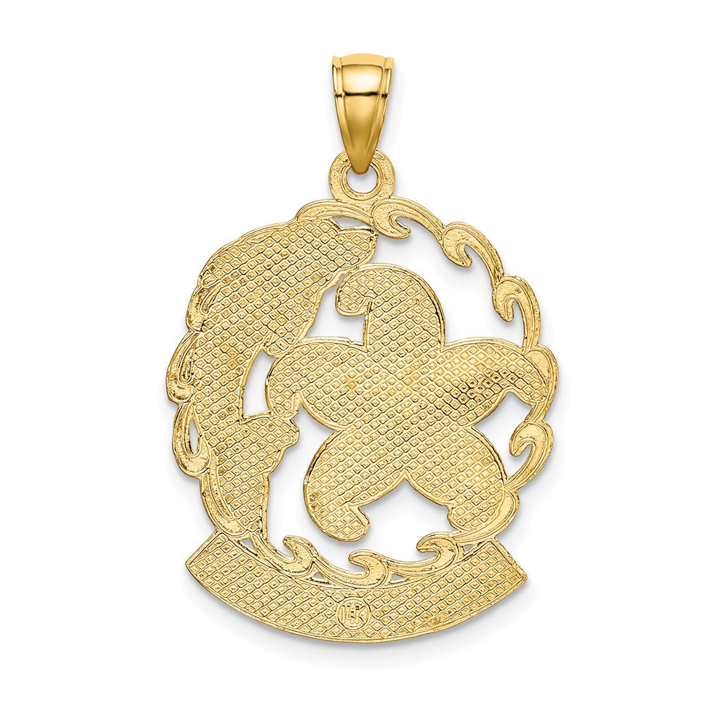 14k Yellow Gold ARUBA Under Starfish and Dolphin In Wave Charm