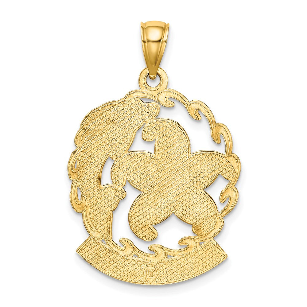 14k Yellow Gold BARBADOS Starfish and Dolphin In Wave Charm