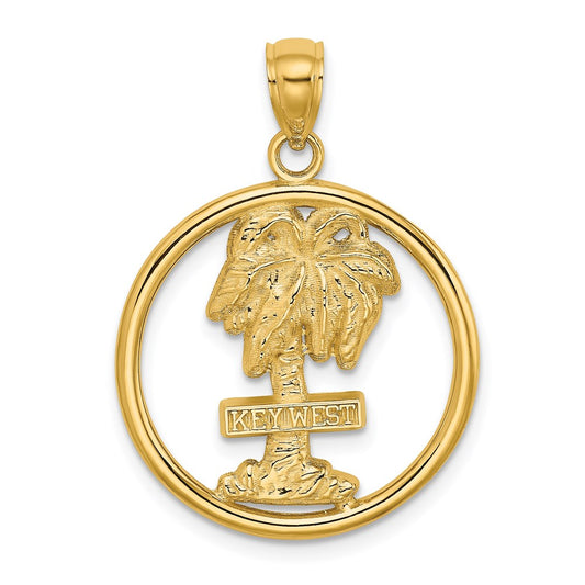 14k Yellow Gold KEY WEST Palm Tree Circle Charm