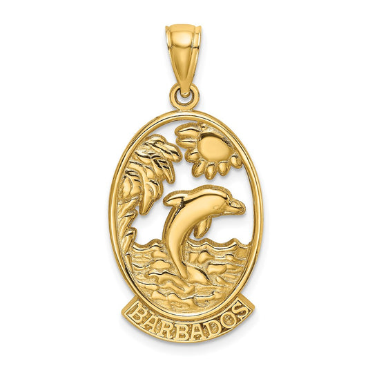 14k Yellow Gold BARBADOS w/Dolphin Sunset Scene Charm