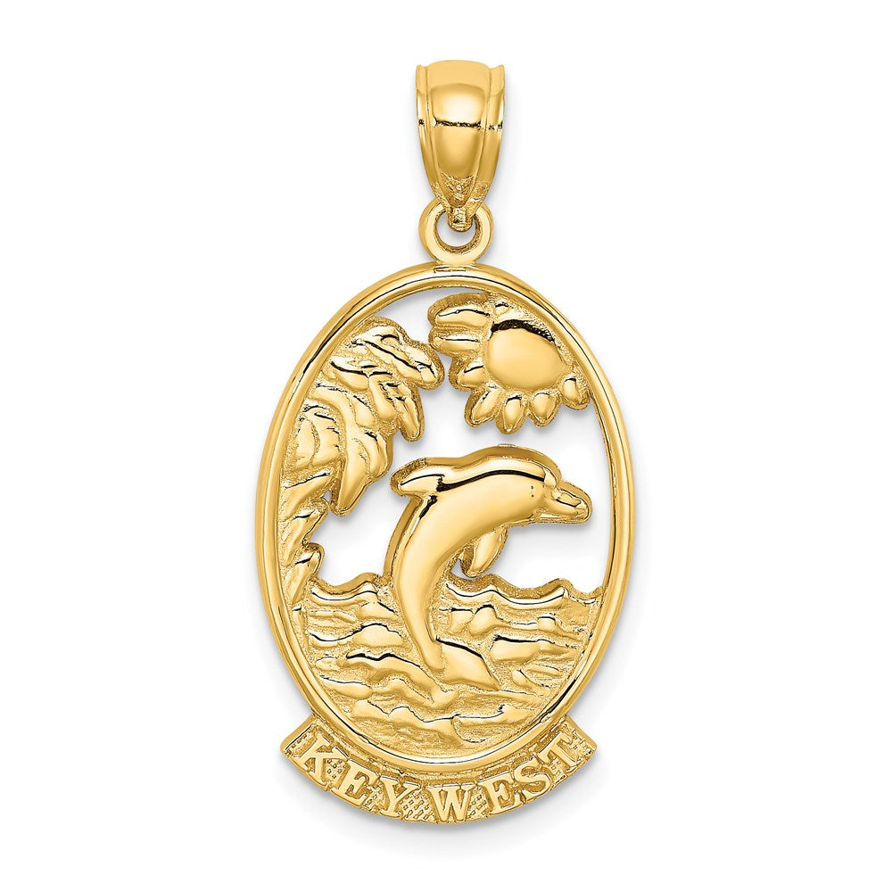 14k Yellow Gold KEY WEST Dolphin Sunset Scene Charm