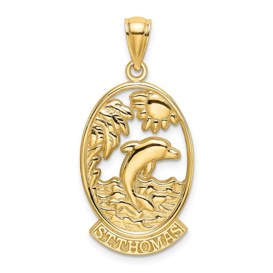 14k Yellow Gold ST. THOMAS w/Dolphin Sunset Scene Charm