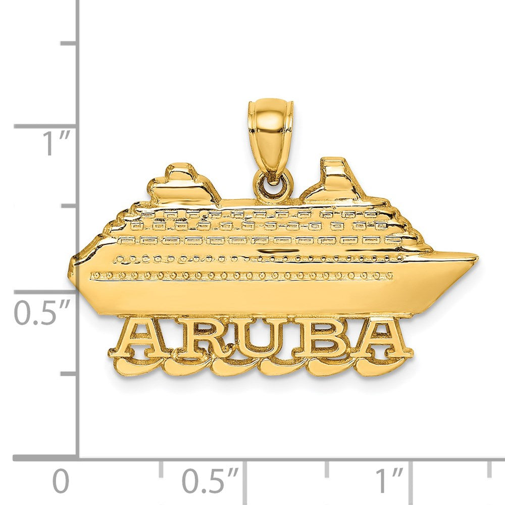 14k Yellow Gold Polished  2-D Aruba Cruise Ship W/ Wave Charm