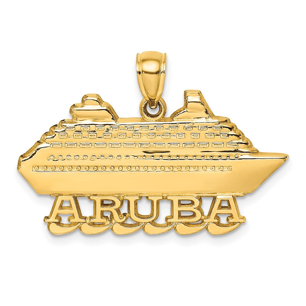 14k Yellow Gold Polished  2-D Aruba Cruise Ship W/ Wave Charm