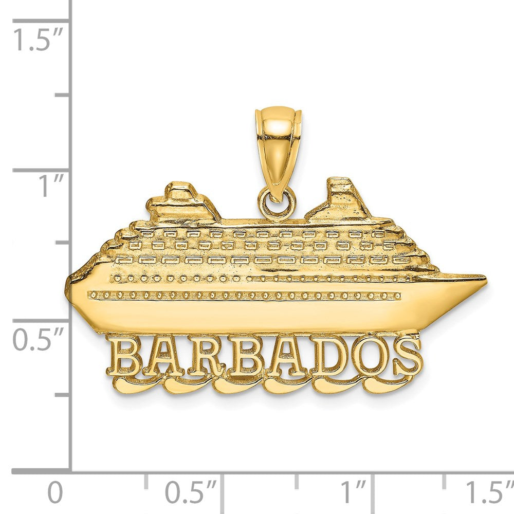 14k Yellow Gold Polished BARBADOS Cruise Ship Charm