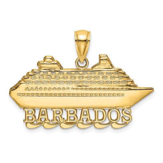 14k Yellow Gold Polished BARBADOS Cruise Ship Charm