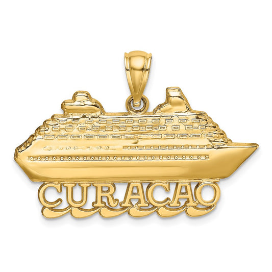 14k Yellow Gold Polished CURACAO Cruise Ship Charm