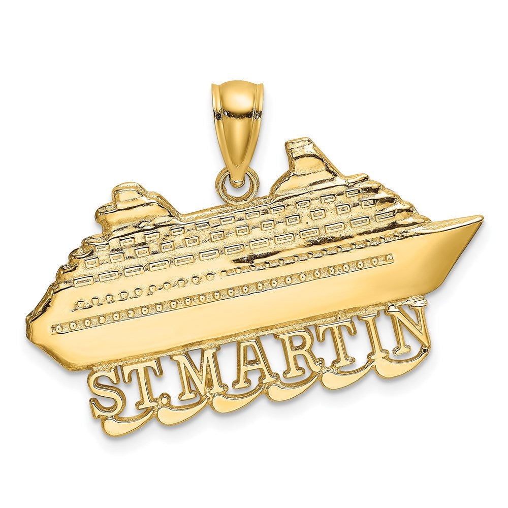 14k Yellow Gold 2-D Polished ST. MARTIN Cruise Ship w/ Waves Charm