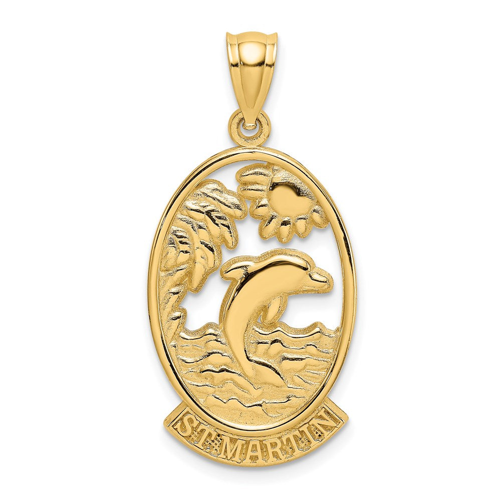 14k Yellow Gold ST. MARTIN w/ Dolphin Sunset Charm