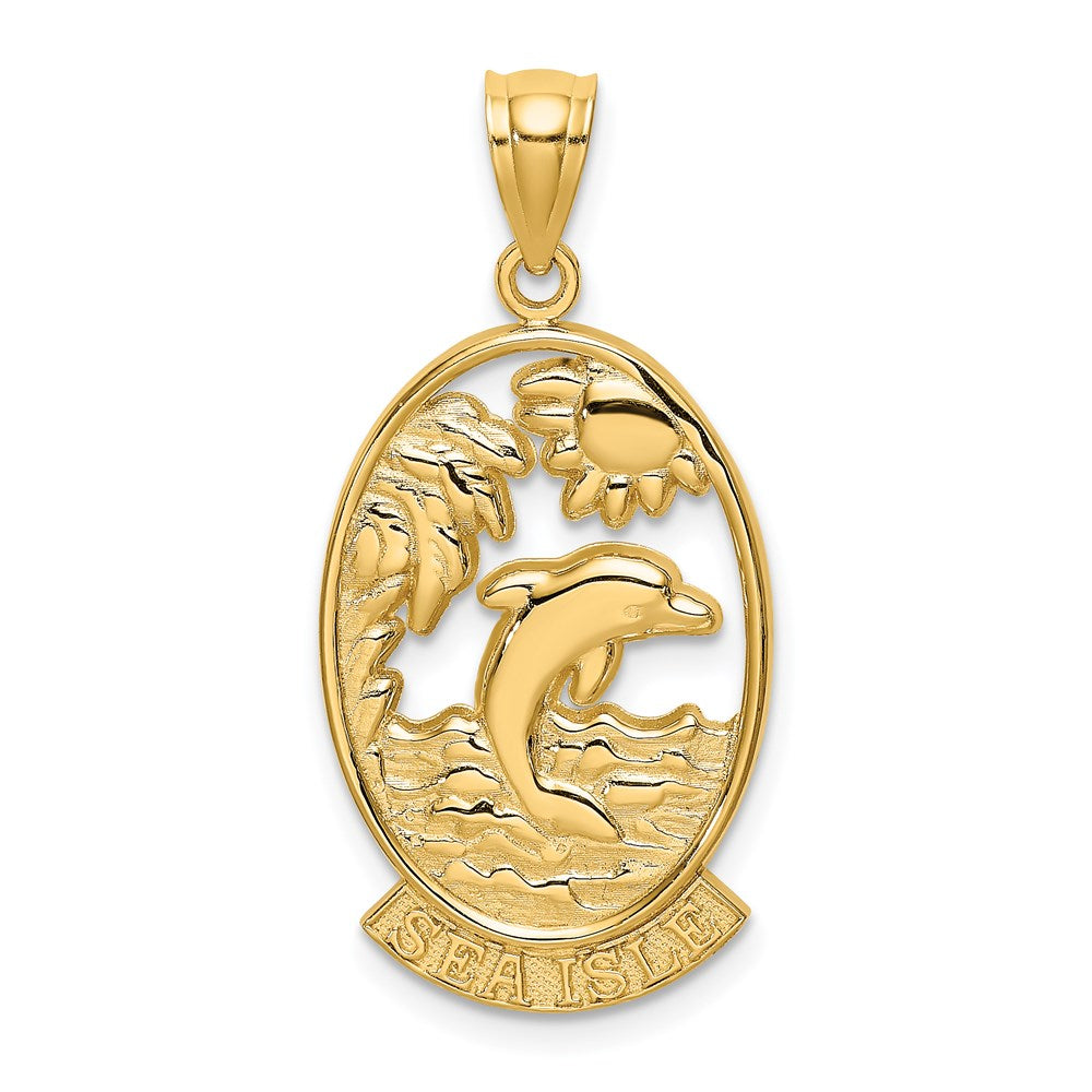 14k Yellow Gold SEA ISLE w/ Dolphin Sunset Scene Charm