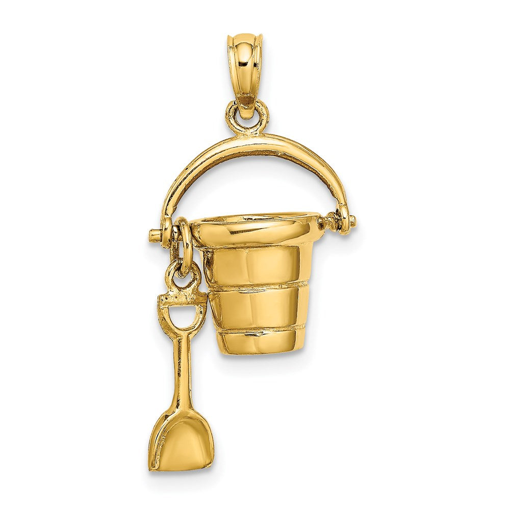 14k Yellow Gold  3D CAPE COD Bucket w/ Shovel Charm