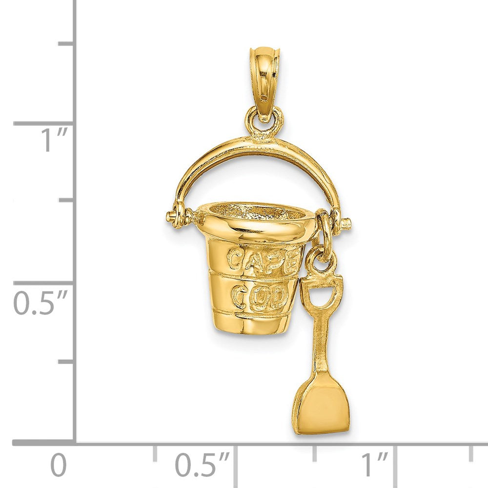 14k Yellow Gold  3D CAPE COD Bucket w/ Shovel Charm