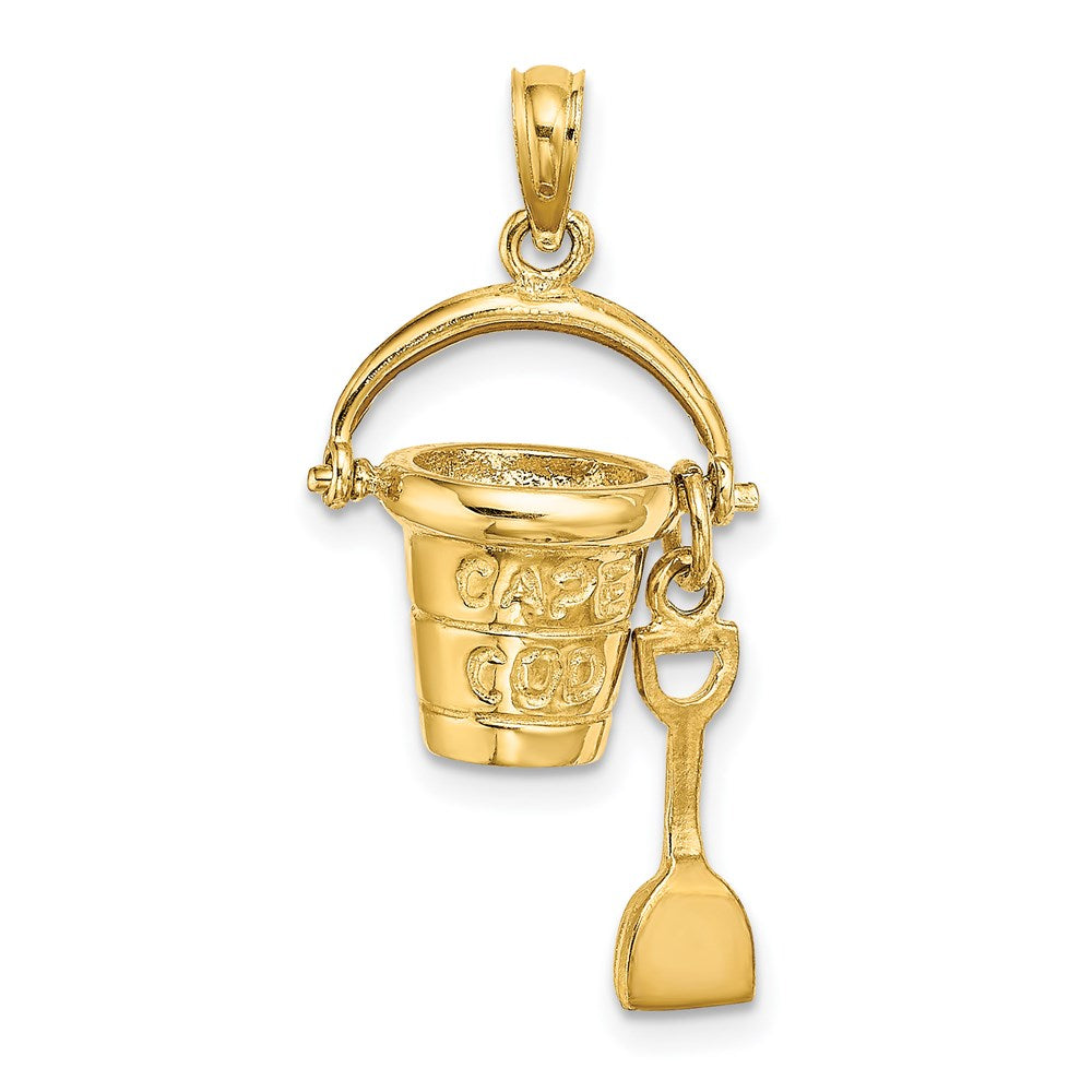 14k Yellow Gold  3D CAPE COD Bucket w/ Shovel Charm