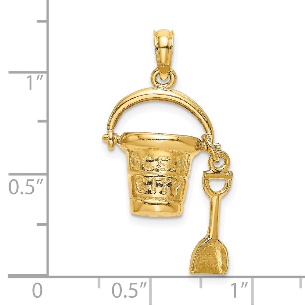 14k Yellow Gold  3D OCEAN CITY Bucket w/Shovel Charm