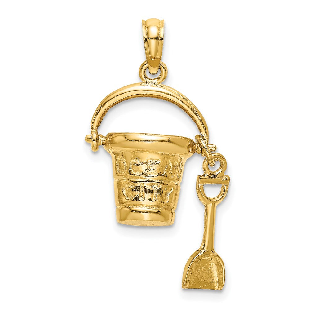 14k Yellow Gold  3D OCEAN CITY Bucket w/Shovel Charm