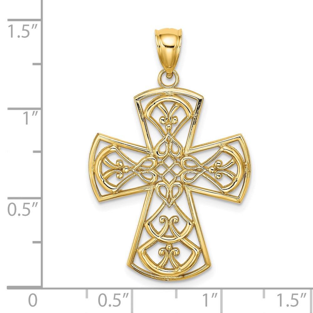 14k Yellow Gold Filigree Cross Charm