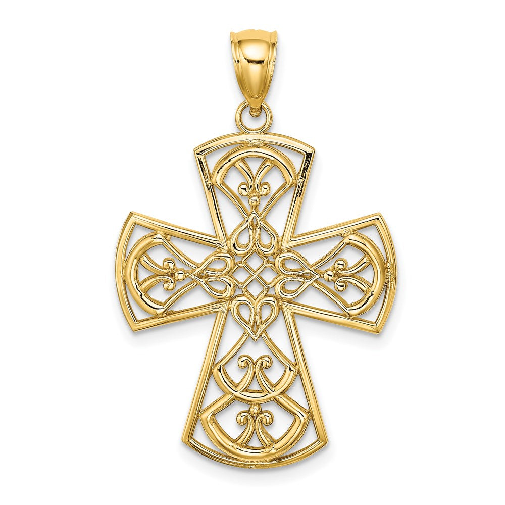 14k Yellow Gold Filigree Cross Charm