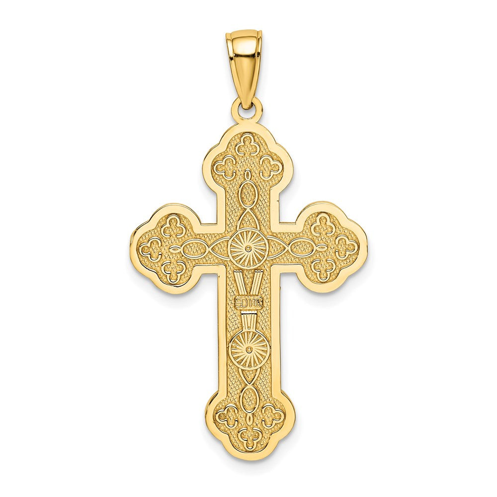 14k Yellow Gold Scroll Cross W/ Sunburst Center Charm