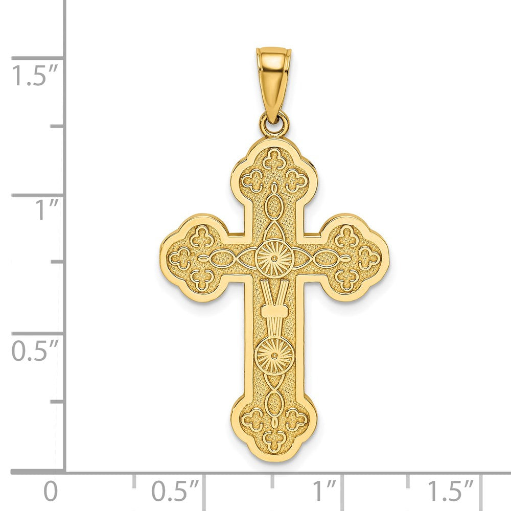 14k Yellow Gold Scroll Cross W/ Sunburst Center Charm