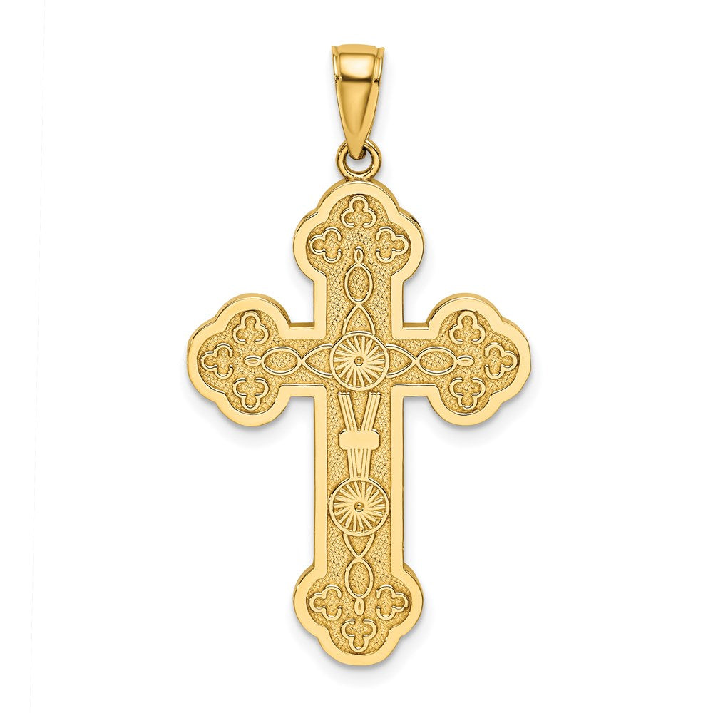 14k Yellow Gold Scroll Cross W/ Sunburst Center Charm