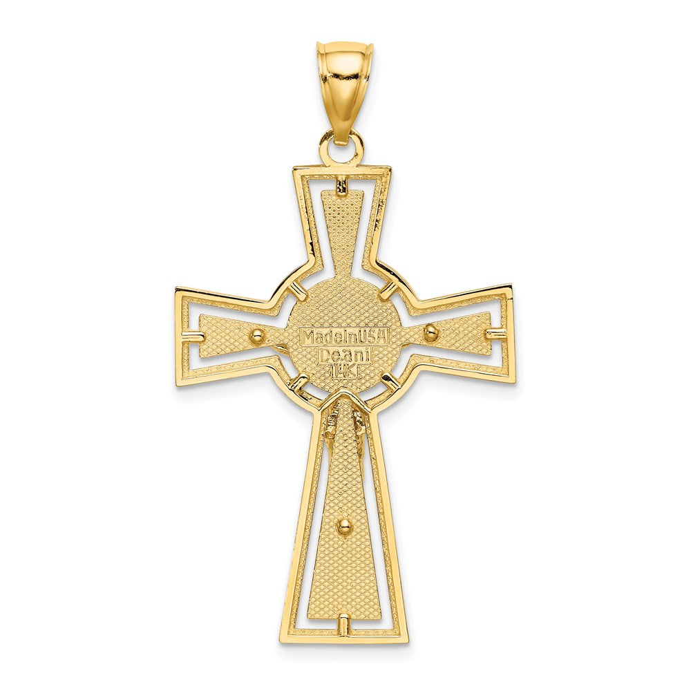 14k Yellow Gold Cut-Out Crucifix W/ Center Circle Charm