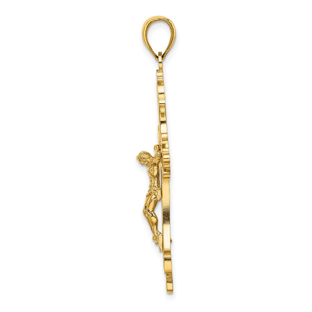 14k Yellow Gold Textured Cut-Out Crucifix W/Budded Tips Charm