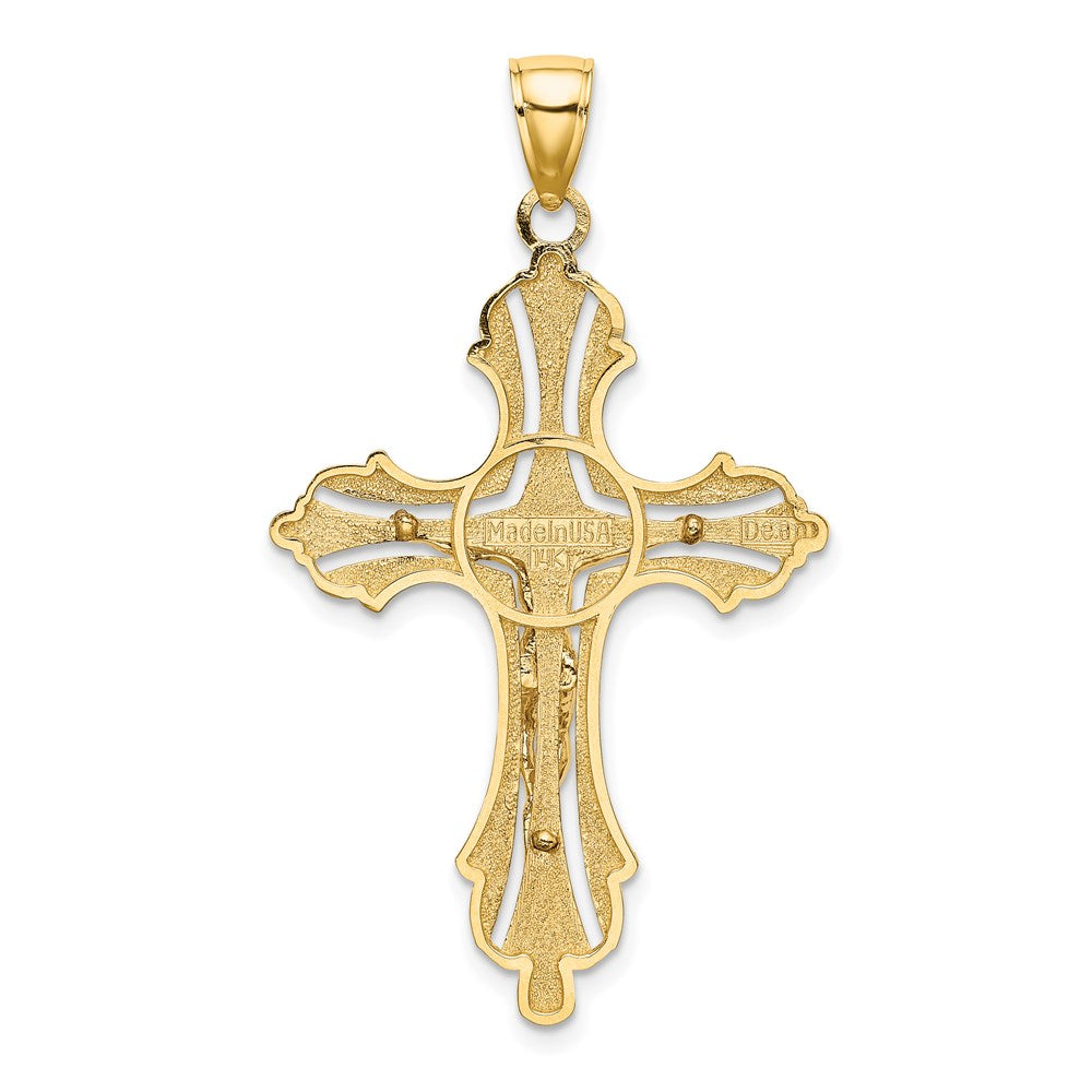 14k Yellow Gold Textured Cut-Out Crucifix W/Budded Tips Charm