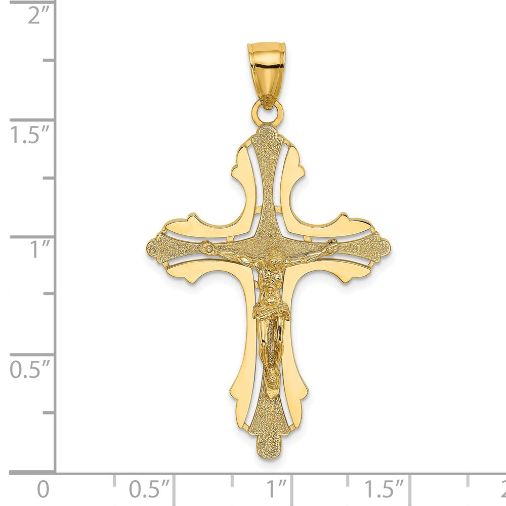 14k Yellow Gold Textured Cut-Out Crucifix W/Budded Tips Charm