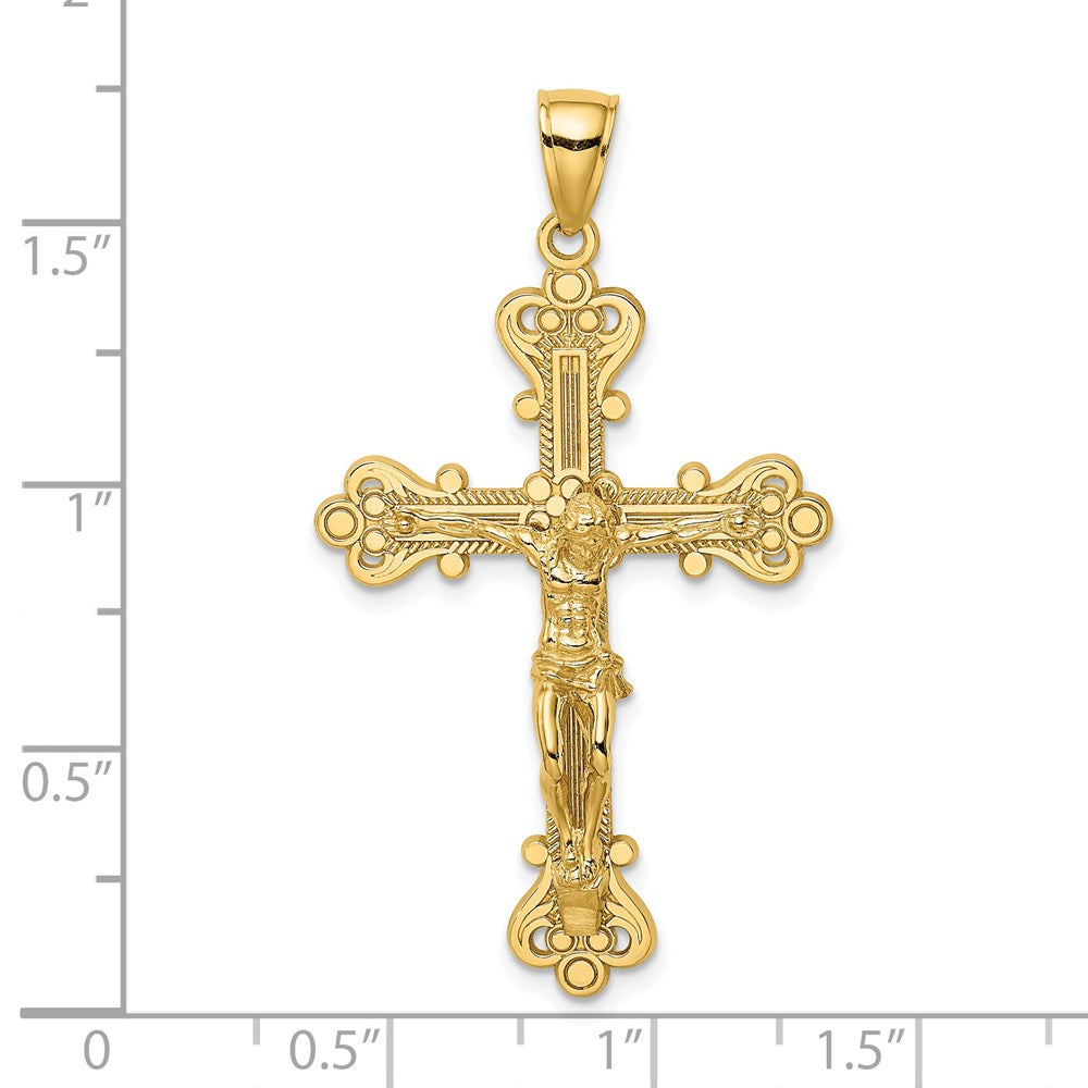 14k Yellow Gold Engraved Crucifix Charm