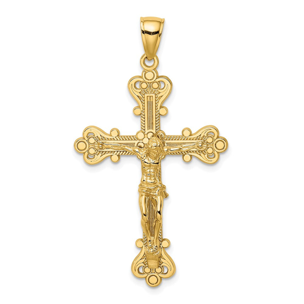 14k Yellow Gold Engraved Crucifix Charm