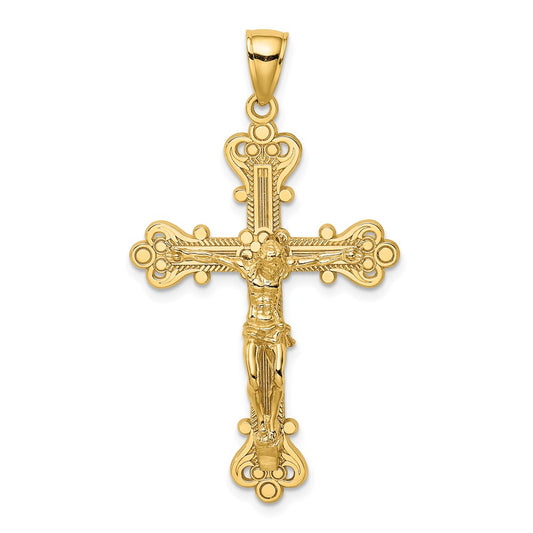 14k Yellow Gold Engraved Crucifix Charm