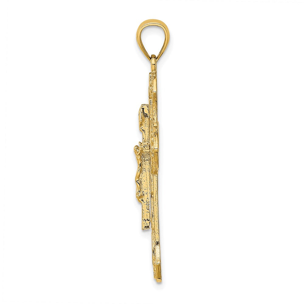 14k Yellow Gold Textured Crucifix W/ Arrow Charm