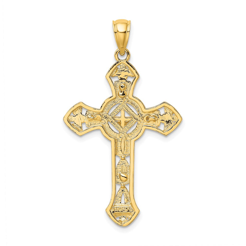 14k Yellow Gold Textured Crucifix W/ Arrow Charm