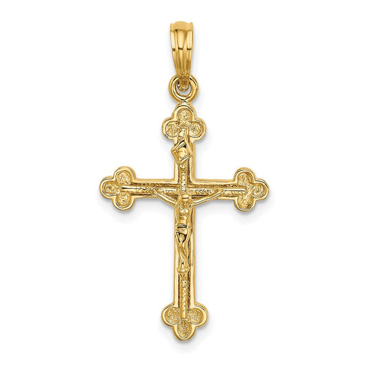 14k Yellow Gold Narrow Budded Crucifix Charm