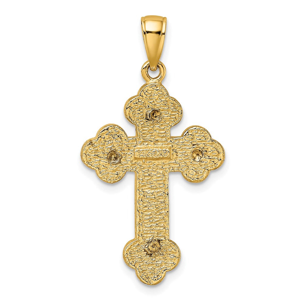 14k Yellow Gold Textured Budded Cross Charm