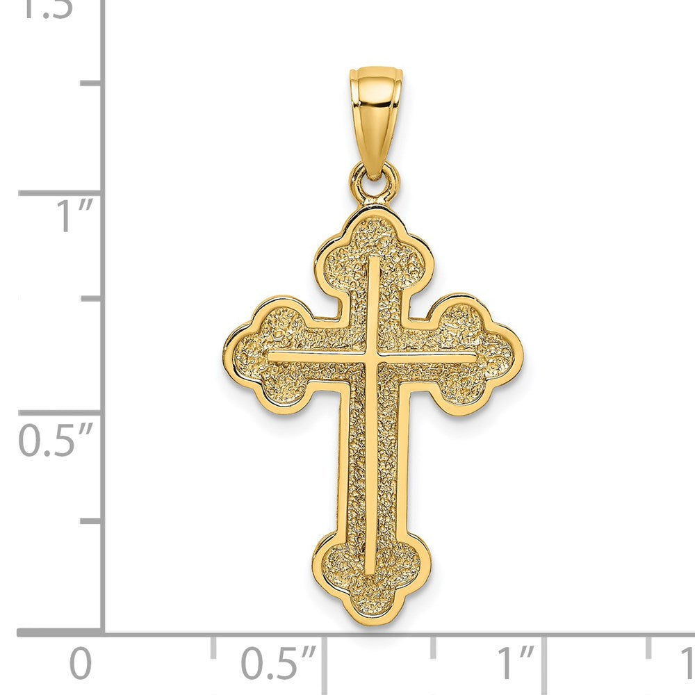 14k Yellow Gold Textured Budded Cross Charm