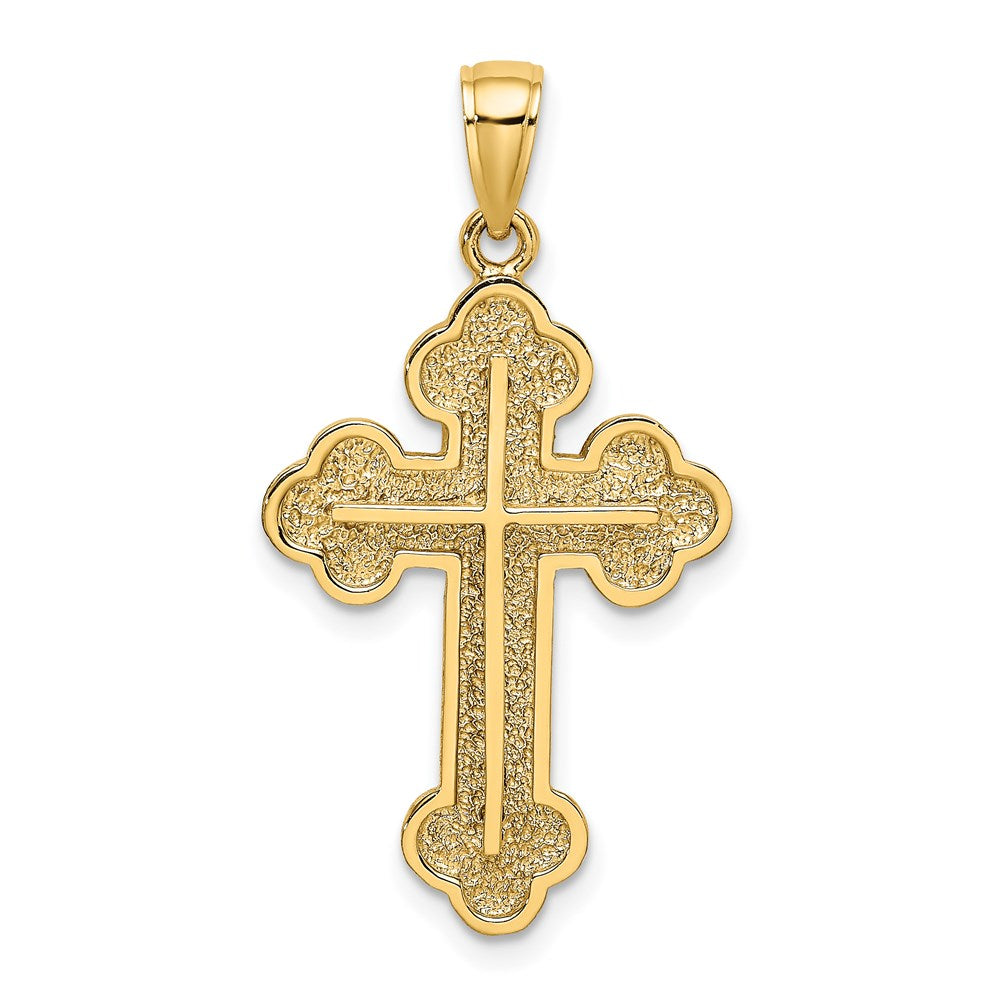 14k Yellow Gold Textured Budded Cross Charm