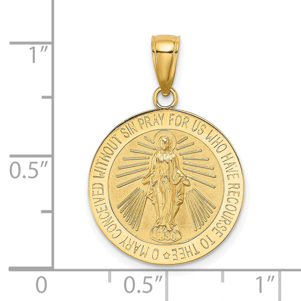 14k Yellow Gold Polished and Satin Miraculous Medal Charm