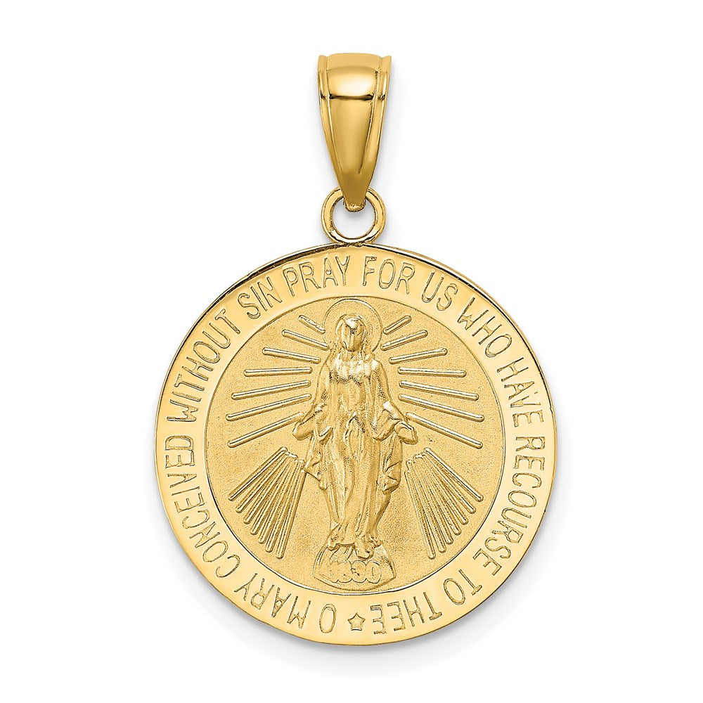 14k Yellow Gold Polished and Satin Miraculous Medal Charm