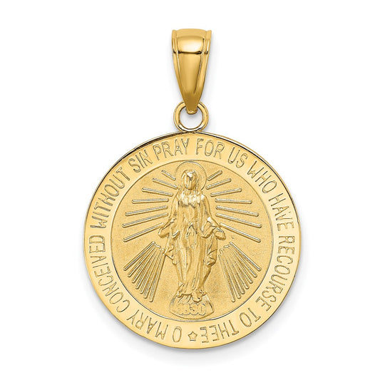 14k Yellow Gold Polished and Satin Miraculous Medal Charm