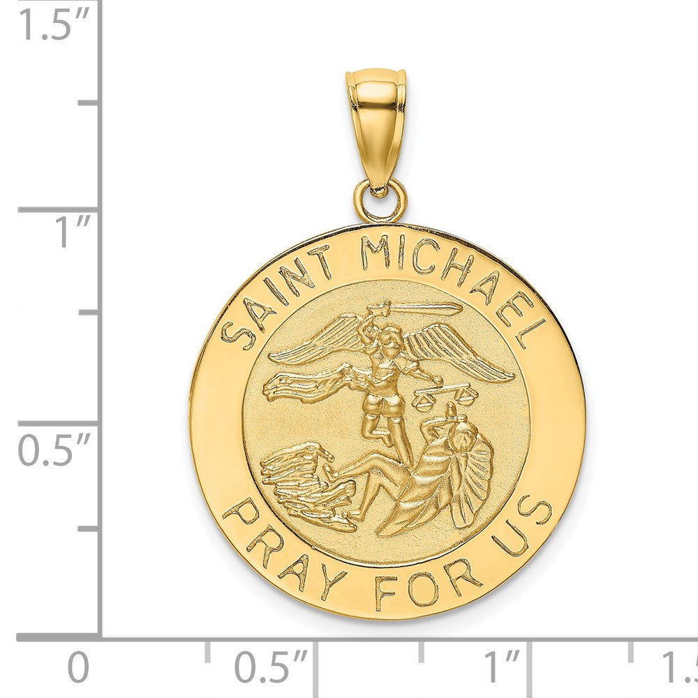 14k Yellow Gold Polished / Satin Saint Michael Medal Charm