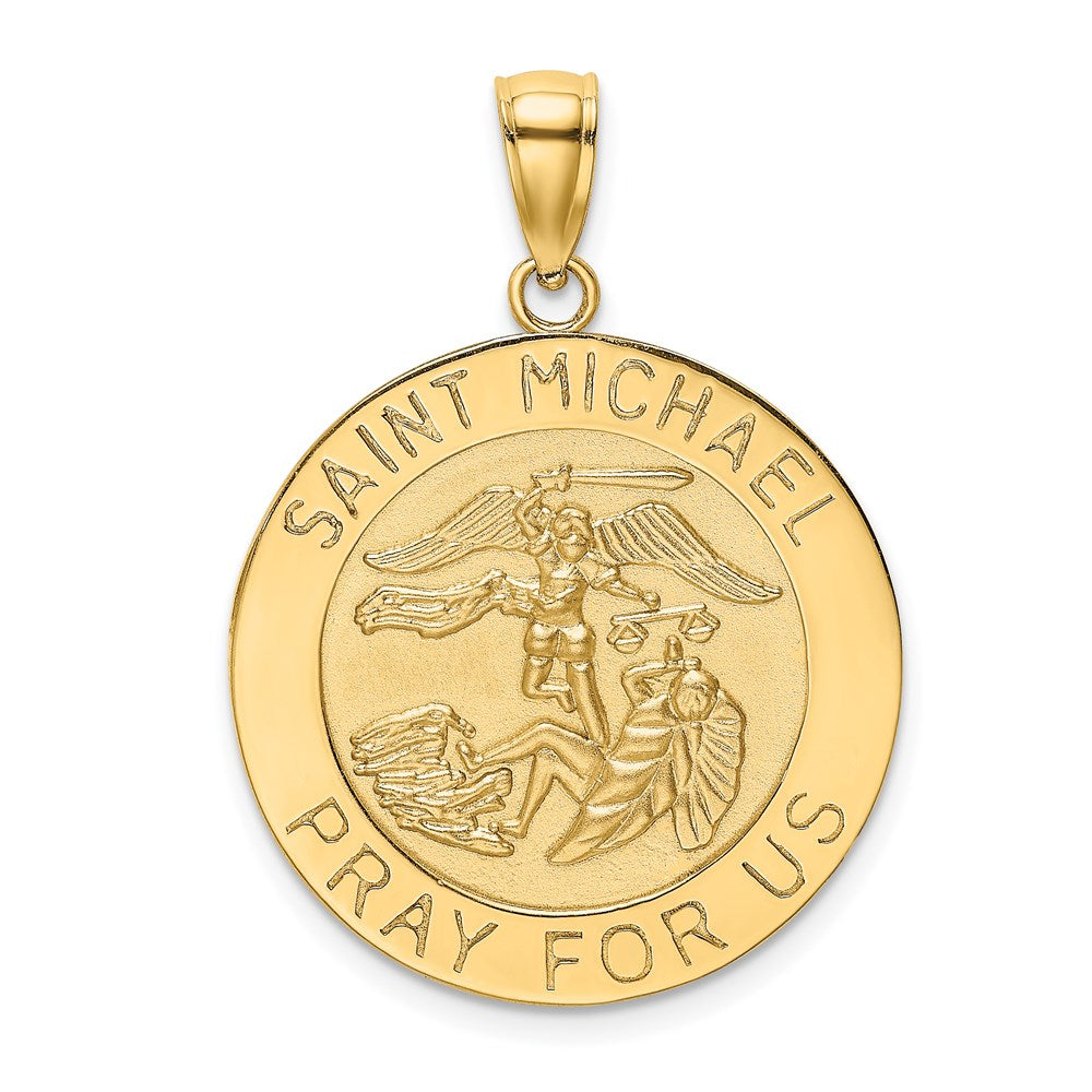 14k Yellow Gold Polished / Satin Saint Michael Medal Charm