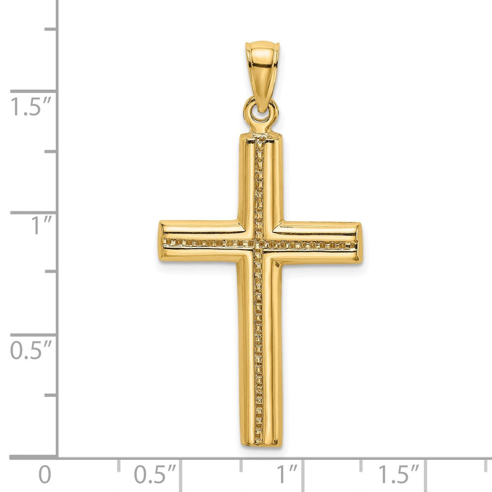 14k Yellow Gold Polished Beaded Cross Charm