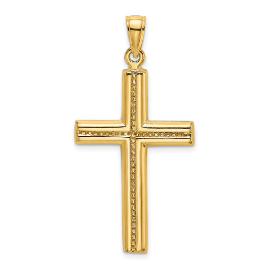 14k Yellow Gold Polished Beaded Cross Charm