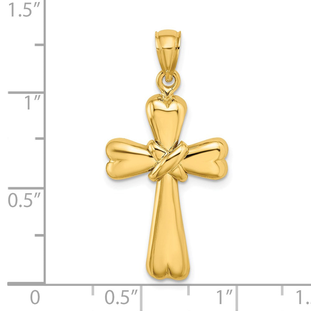 14k Yellow Gold Polished X and Heart Cross  Charm