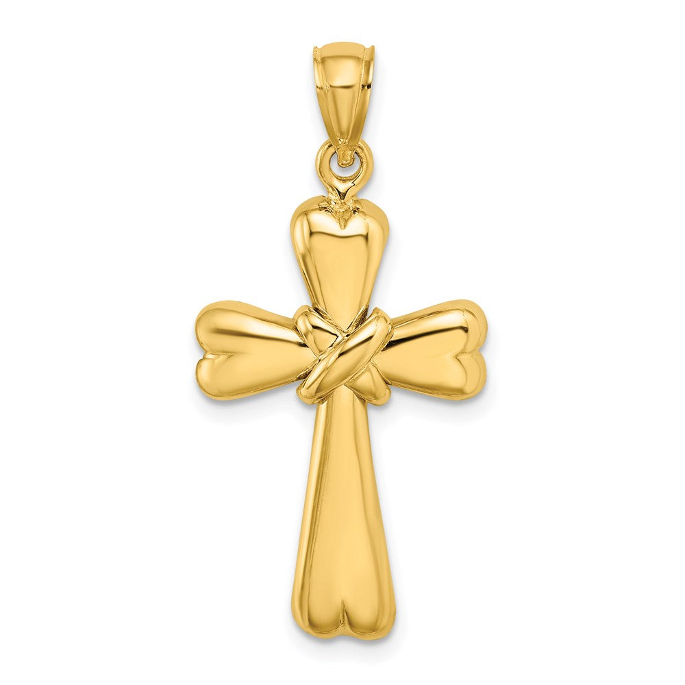 14k Yellow Gold Polished X and Heart Cross  Charm