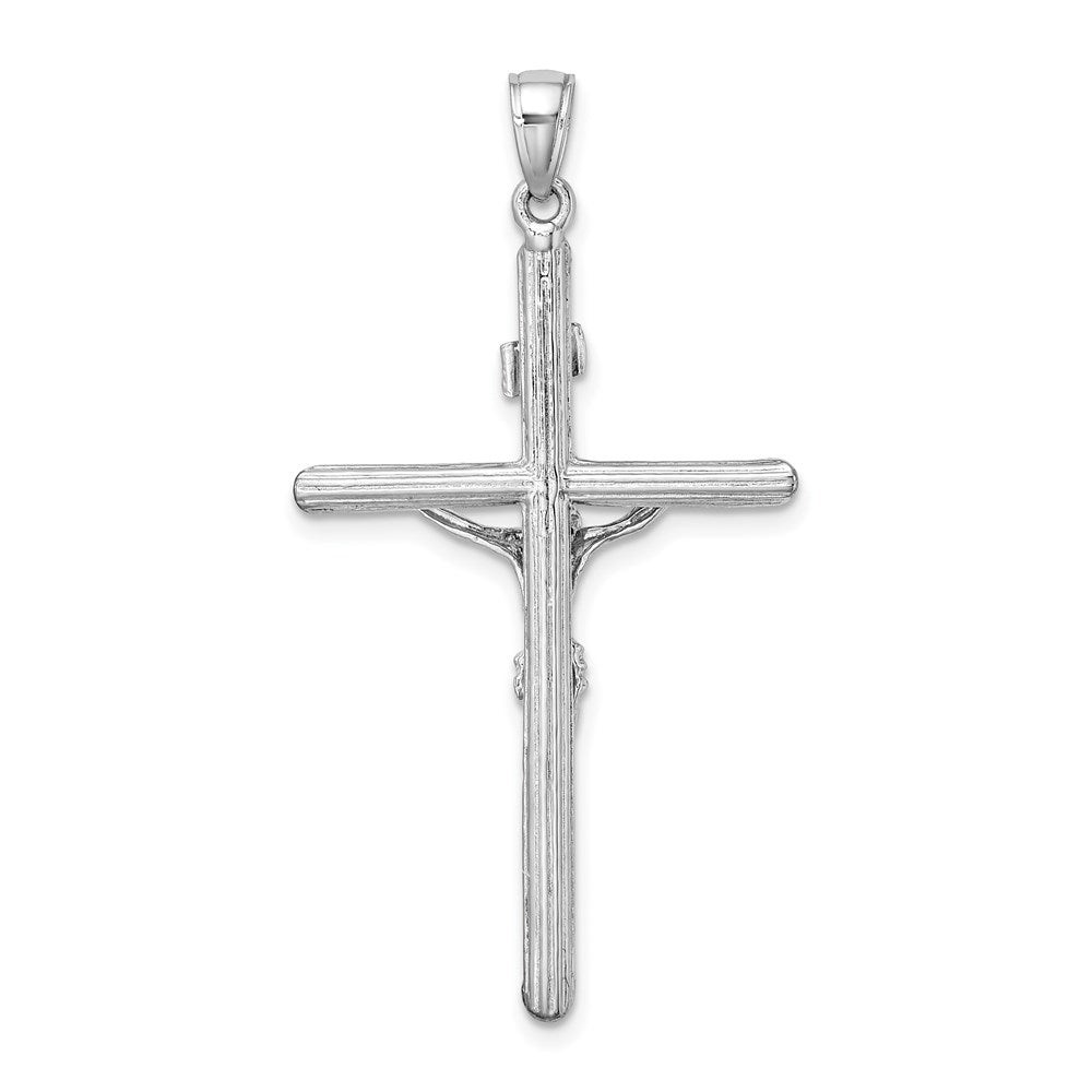 14k White Gold Textured Crucifix Charm