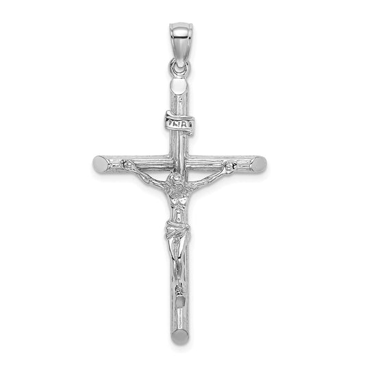 14k White Gold Textured Crucifix Charm